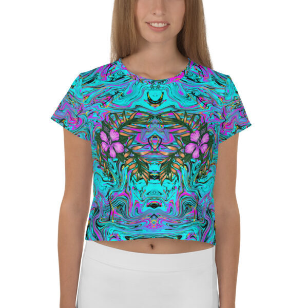 Ugly Pink Blossoms/Turquoise Liquified Crop Tee